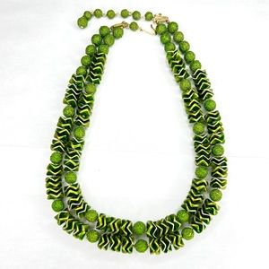 VINTAGE JAPAN Mid Century Double Beaded Green Necklace